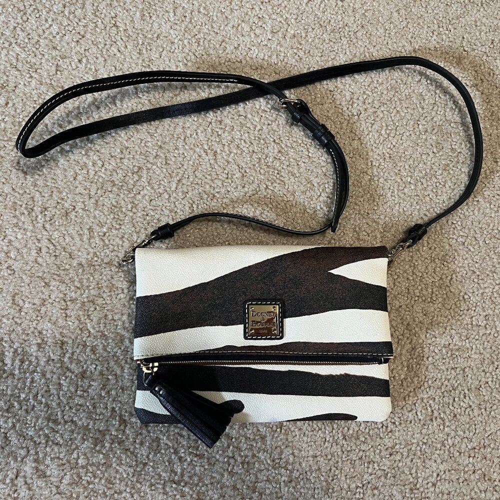 Dooney and Bourke Serengeti Foldover Zip Crossbody, Zebra/Black